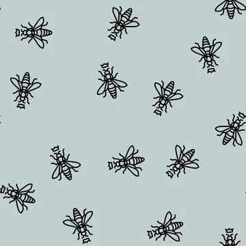 Bee queen crown icon line seamless pattern Stock Illustration