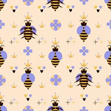 Bee queen seamless pattern Stock Illustration