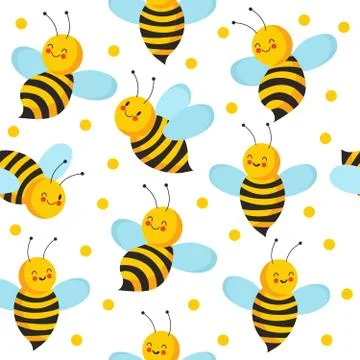 Bee seamles pattern. Cute flying bees for honey product. Vector endless bee Stock Illustration