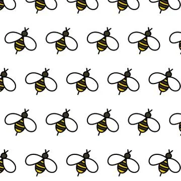 Bee seamless doodle pattern, vector color illustration Stock Illustration