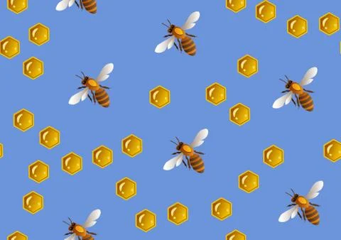 Bee seamless pattern background . Vector bee background. Stock Illustration