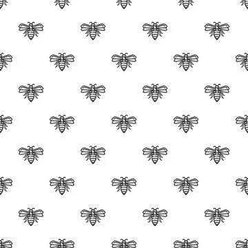 Bee seamless pattern black outlines on white background 스톡 일러스트