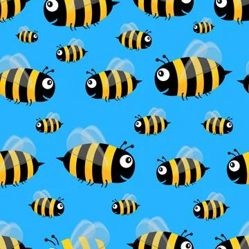 Bee seamless pattern. Cartoon bee vector illustration. Stock Illustration