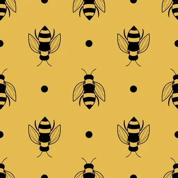 Bee seamless pattern on orange background Stock Illustration