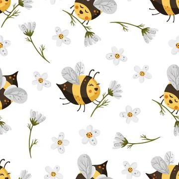 Bee seamless vector pattern. Stock Illustration