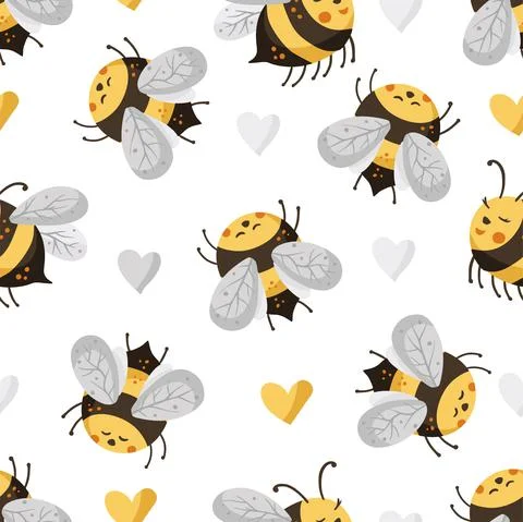 Bee seamless vector pattern. Stock Illustration