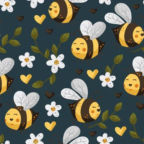 Bee seamless vector pattern. Stock Illustration