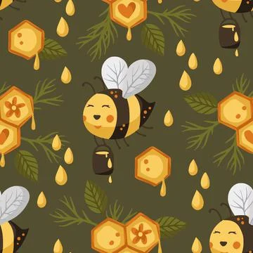 Bee seamless vector pattern. Stock Illustration