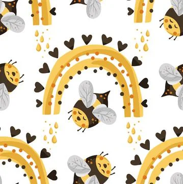 Bee seamless vector pattern. Stock Illustration