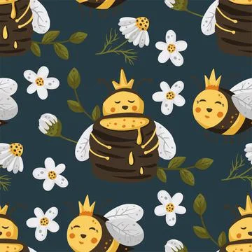 Bee seamless vector pattern. Stock Illustration