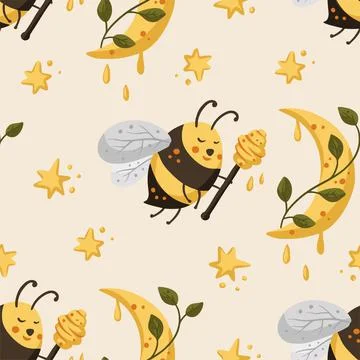 Bee seamless vector pattern. Stock Illustration