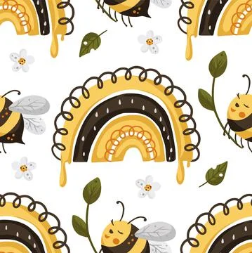 Bee seamless vector pattern. Stock Illustration