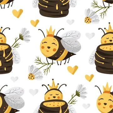 Bee seamless vector pattern. Stock Illustration