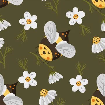 Bee seamless vector pattern. 스톡 일러스트