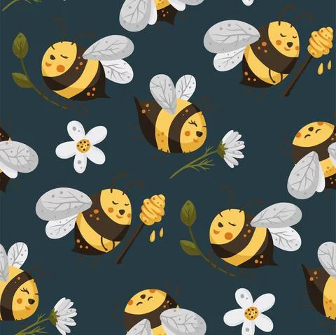 Bee seamless vector pattern. Stock Illustration