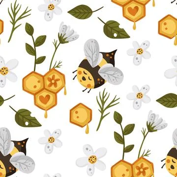 Bee seamless vector pattern. Stock Illustration