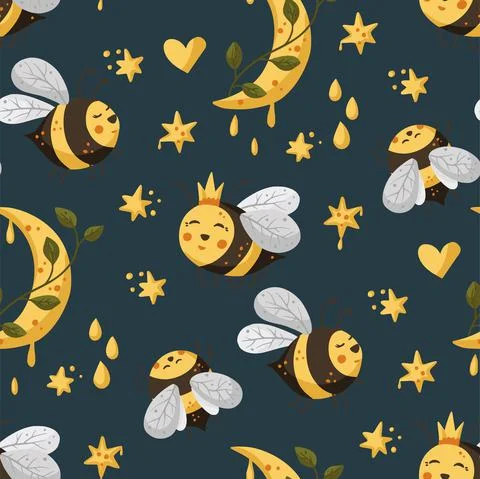 Bee seamless vector pattern. Stock Illustration