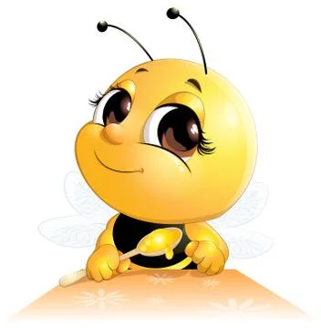 Bee sits with a spoon Stock Illustration