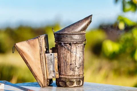 Bee smoker. A beekeeping basic equipment. Beekeeping. Stock Photos