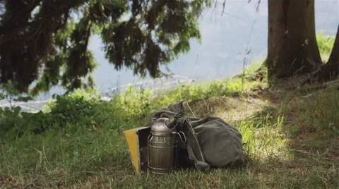 Bee Smoker full with herbs before use Stock Footage 54595758