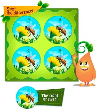 Bee Spot the difference Illustrazione stock