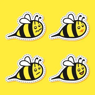 Bee sticker cartoon set Stock Illustration