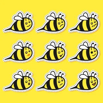 Bee sticker cartoon set Stock Illustration