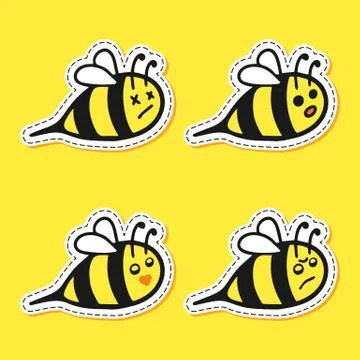 Bee sticker cartoon set Stock Illustration