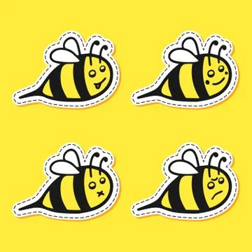 Bee sticker cartoon set Stock Illustration