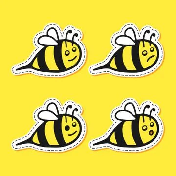 Bee sticker cartoon set Stock Illustration