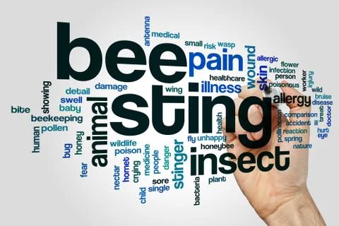 Bee sting word cloud concept on grey background Fotos Stock