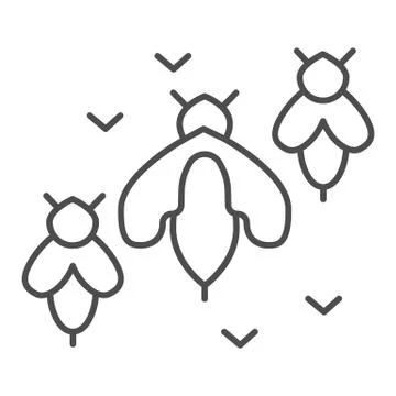 Bee swarm thin line icon, Honey concept, Honey bees sign on white background Ilustração Stock