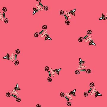 Bee transferring pollen between flowers vector seamless pattern イラスト素材