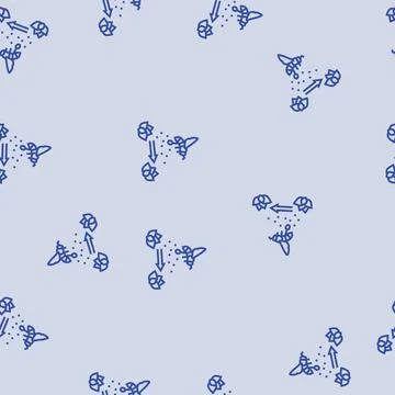 Bee transferring pollen between flowers line seamless pattern イラスト素材