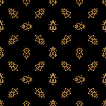 Bee vector dark seamless pattern in thin line style Stock Illustration