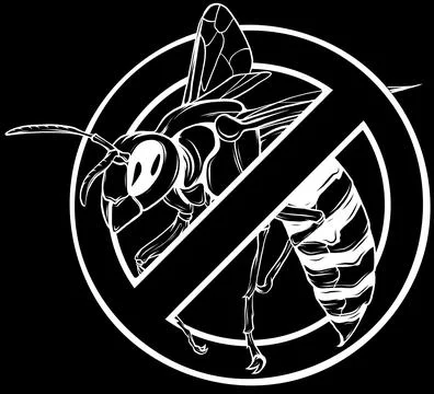 Bee in white line on black background Stock Illustration