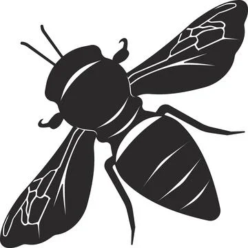 A bee with wings. Beekeeping. Flat black silhouette. Stock Illustration