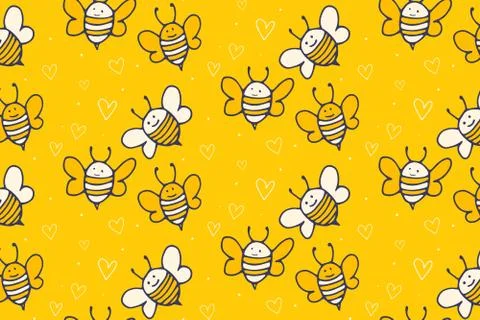 Bee yellow background. Funny cute kids pattern Stock Illustration