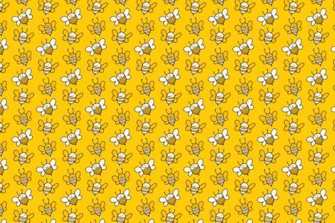 Bee yellow background. Funny cute kids pattern Stock Illustration