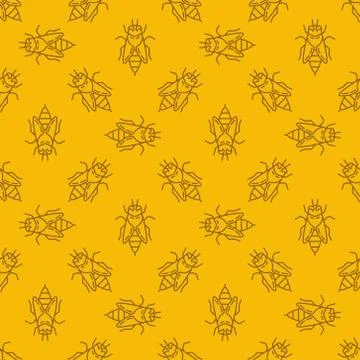 Bee yellow linear vector seamless pattern or background Stock Illustration