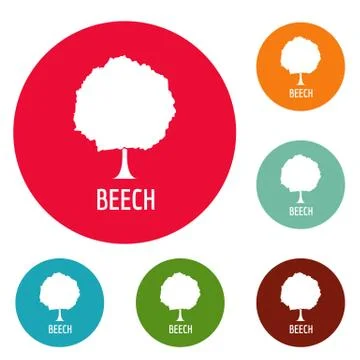 Beech tree icons circle set vector Stock Illustration
