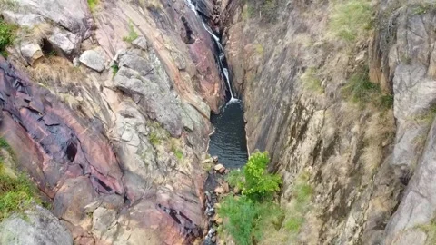Beechworth gorge waterfall drone bridge Stock Footage 303799166