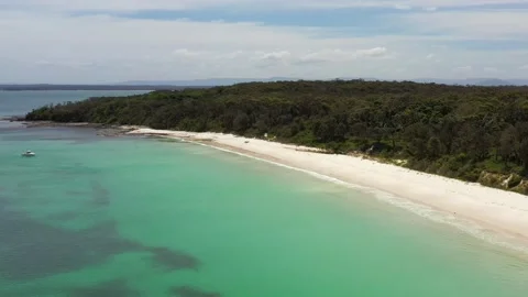Beecroft peninsula at Jervis bay Long beach in Australia aerial flying in 4k. Stock Footage 226754781