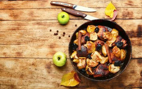 Beef baked with apples Stock Photos