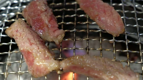 The beef on the bbq grill netting smell good Vídeos de archivo 91384809