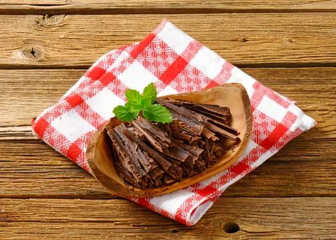 Beef bbq sandwich with red checkered napkin Stock Photos
