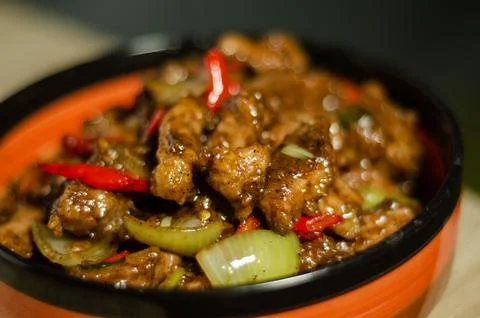 Beef black pepper cooked with vegetables and chili peppers Stock Photos