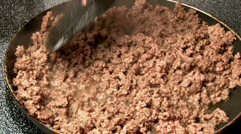 Beef Boiling in Skillet Stock Footage