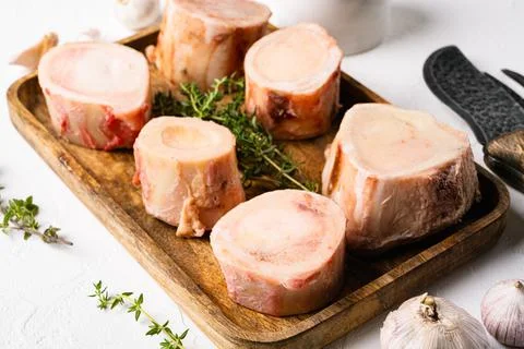 Beef Bone Marrow , on white stone table background Stock Photos