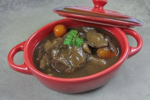 Beef bourguignon dish close up Stock Photos
